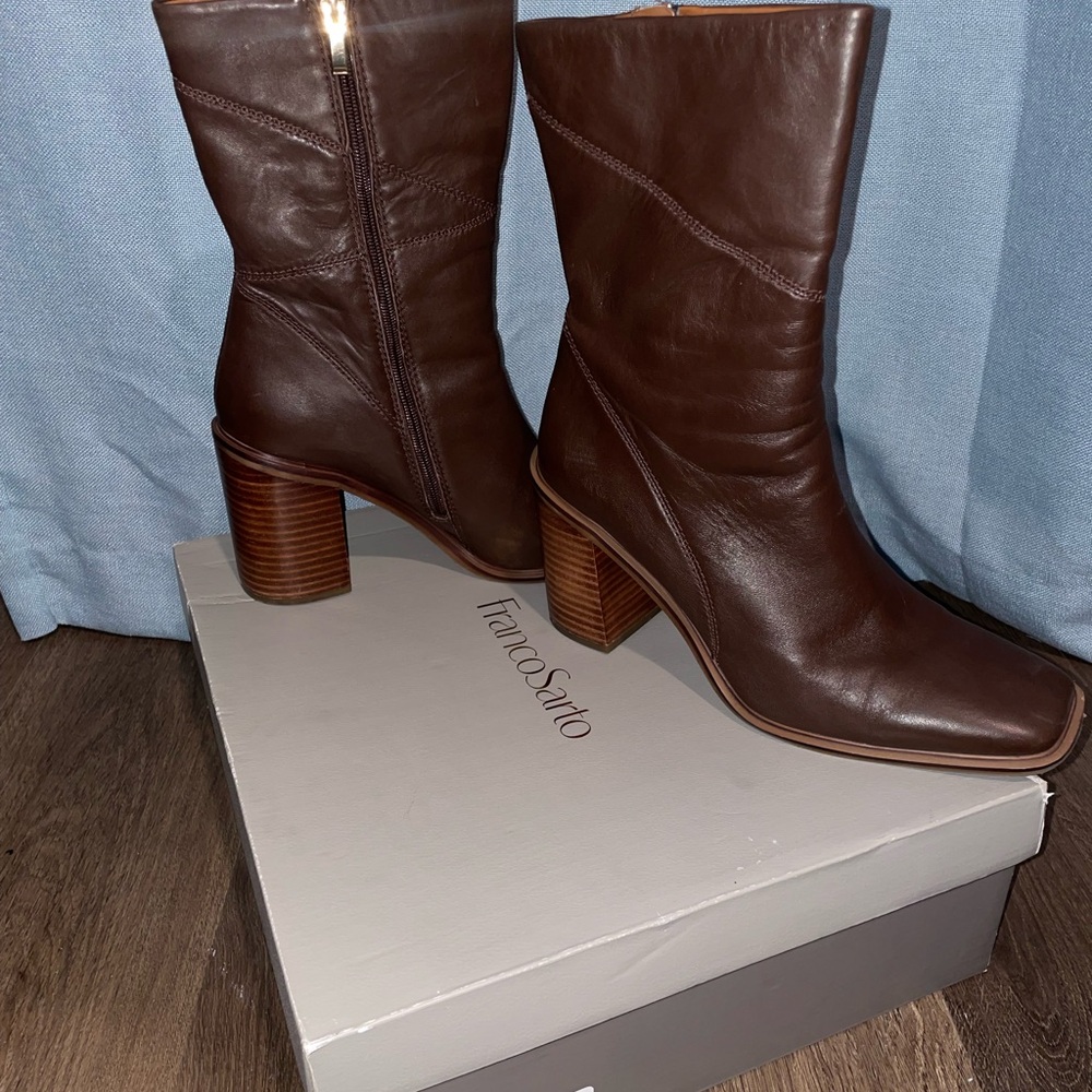 Franco Sarto Dark Brown Leather Heeled Boots